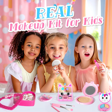 ULOVEME Kids Real Makeup Kit for Little Girls - Real, Non Toxic, Washable Make Up Toy - Umicorn Toys Gift for 3 4 5 6 7 8 9 10 1