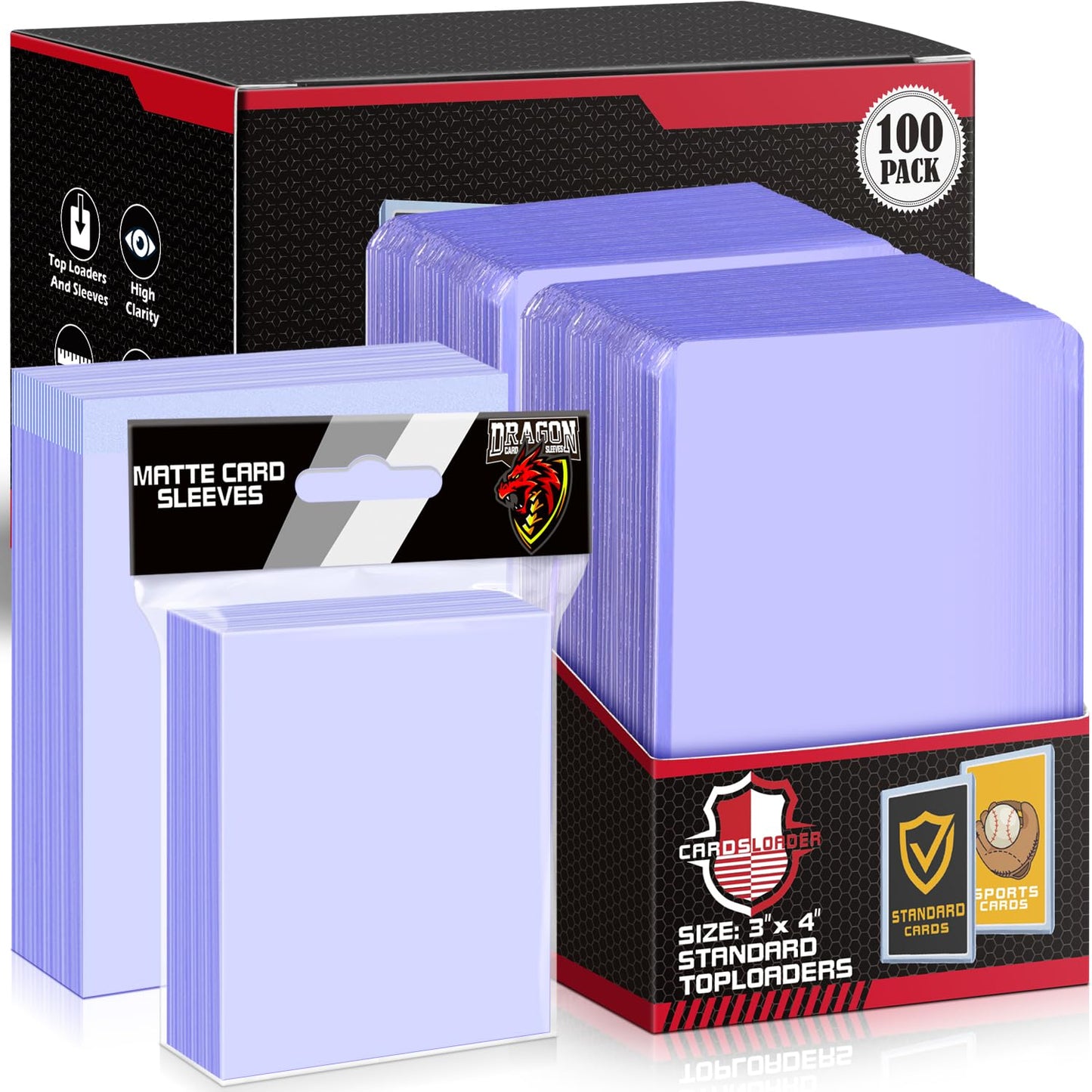 100 Ct Toploaders Trading Card Sleeves Holder, Hard Plastic Top Loaders Penny Card Sleeves Card Protectors Fit For Baseball Cards, Mtg Card (Include 100 Thick Sleeves & 200 Soft Sleeves)