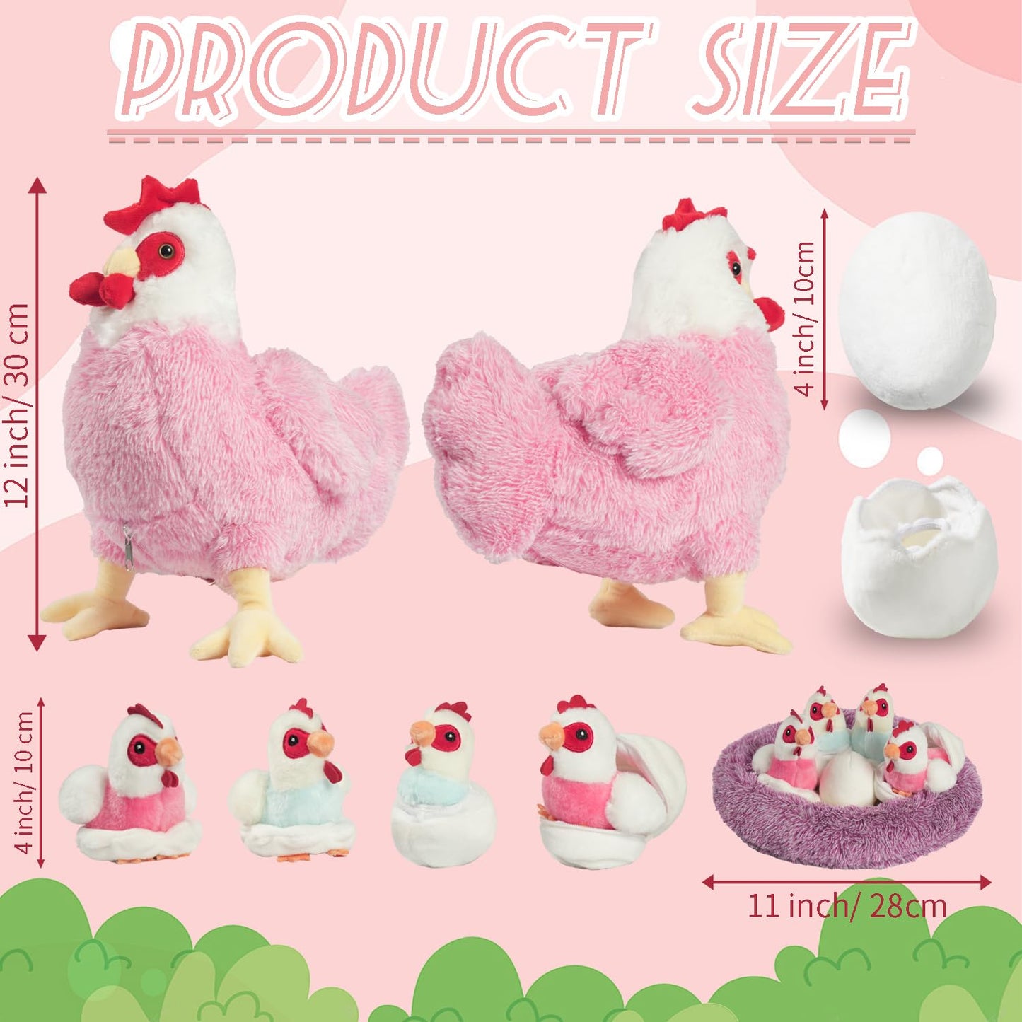 Xyhqyb Chicken Stuffed Animal Plush Toy, 9 In 1 Egg Laying Hen With Zippered Belly For Kids, Mommy Hen With Baby Chicks And Coop