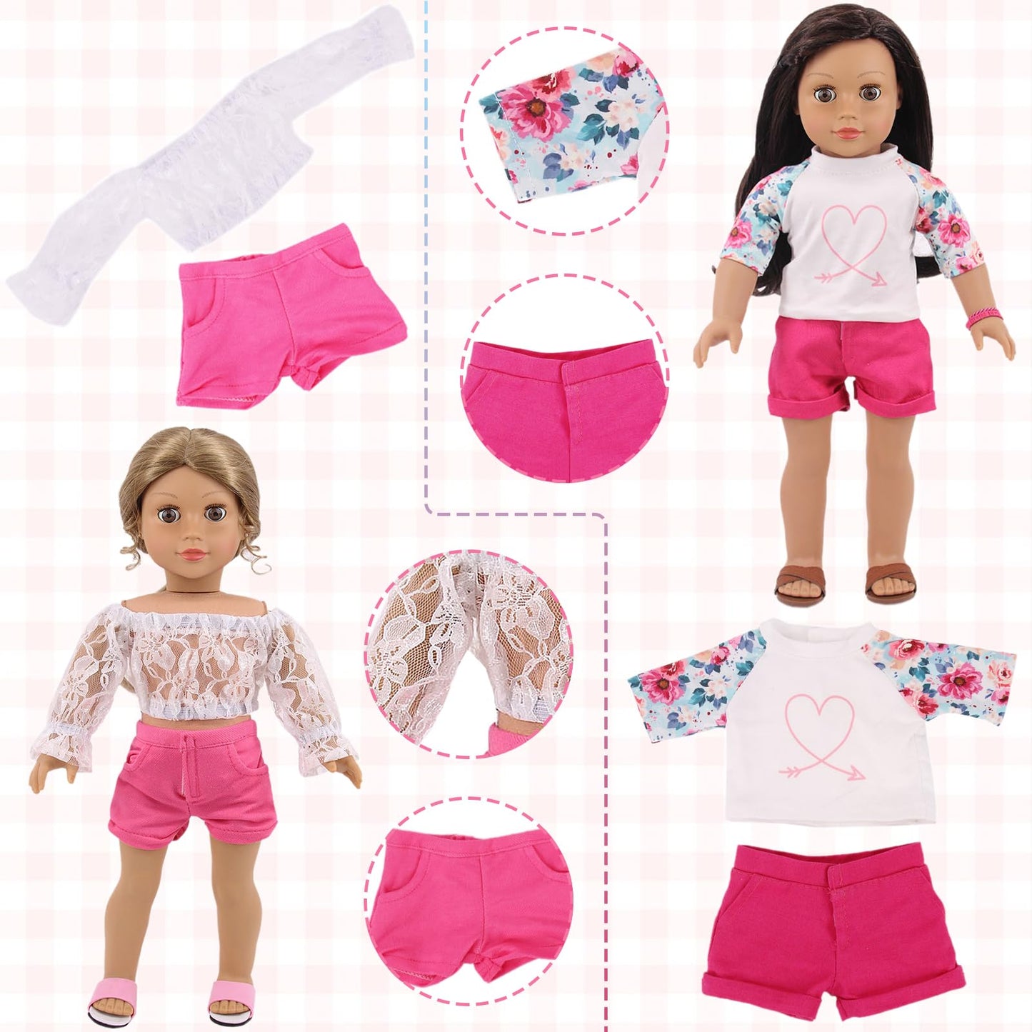 18 Pcs American 18 Inch Doll Clothes,10 Sets Girl Doll Clothing And Accessories Outfits For 18 Inch Girl Doll,Including Dress,Shorts,Swimsuits (No Doll)