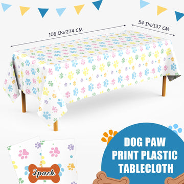 Gilprop 2 Pack Blue Dog Paw Print Plastic Tablecloth 54x108 Inch Table Cover Large Paw Print Plastic Disposable Rectangle Table