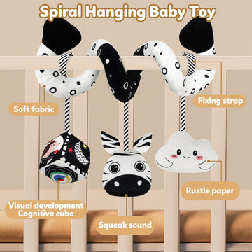 Gkdoms Baby Spiral Hanging Stroller And Car Seat Toys Black And White High Contrast Sensory Toy Newborn Plush Activity Toys Party Favors Gifts For Baby Shower Easter Basket Stuffers -Zebra