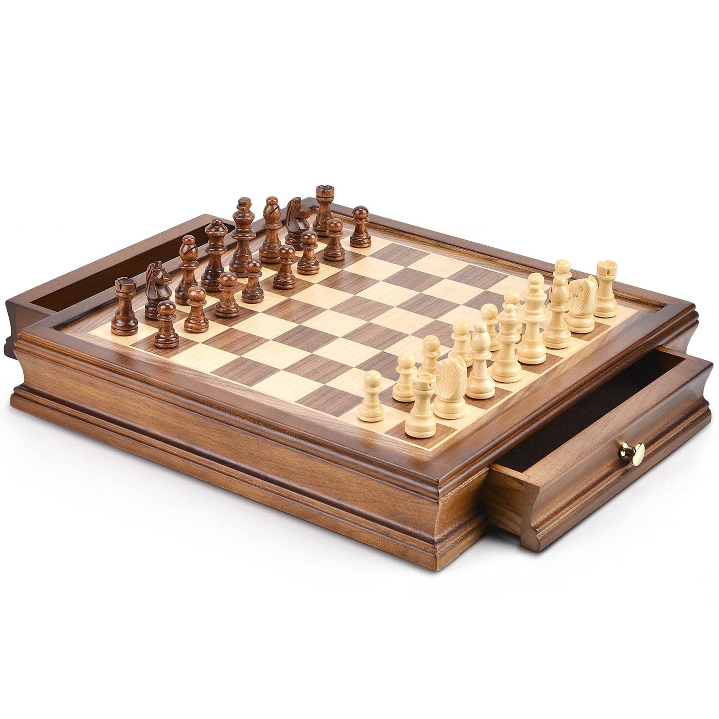 Amerous 12.8' X 12.8' Magnetic Wooden Chess Set With 2 Built-In Storage Drawers - 2 Bonus Extra Queens - Gift Packaging - Staunton Chess Pieces, Board Games Chess Sets For Adults And Kids