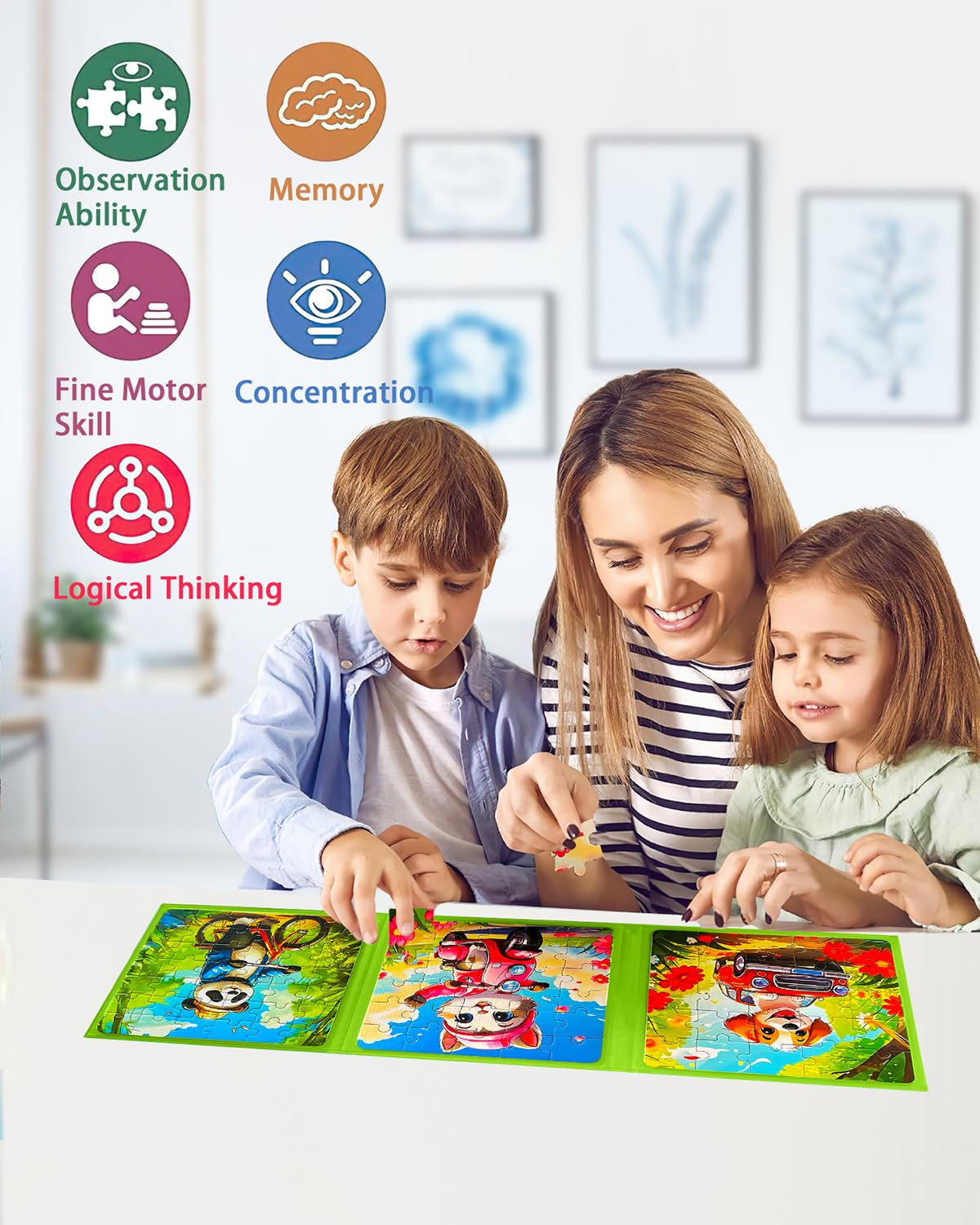 Magnetic Puzzles for Kids Ages 4-8, 3 in 1 Toddler Travel Puzzles, Animal Car Activities Toy for Boys Girls 4-6, Preschool Learn