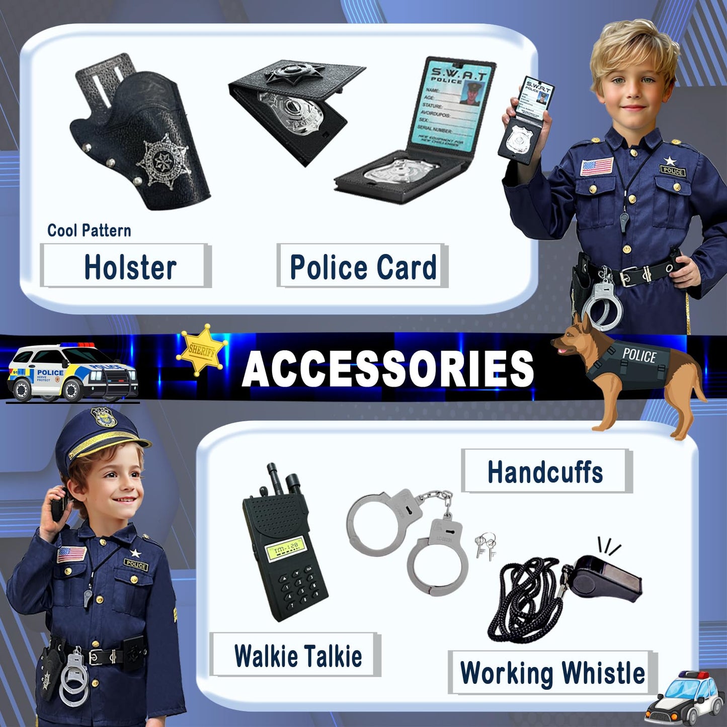 Beikeetoo Halloween Police Costume For Kids, Exquisite Police Officer Costume For Kids Costumes For Boys Girls, Dress Up Police