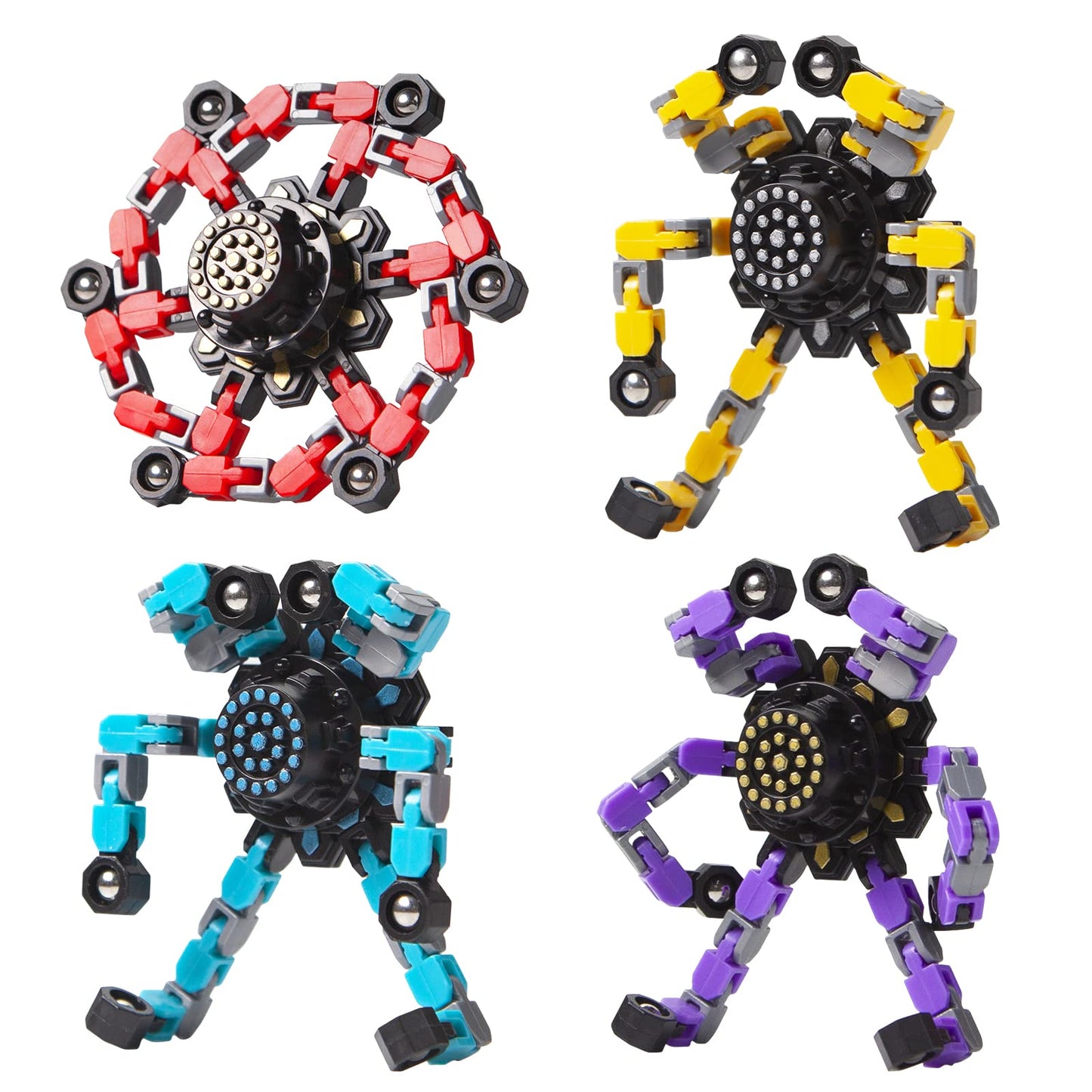 Gokeey Transformable Fidget Spinners - 4 Pcs Stress Relief Toys for Kids & Adults, Small, Red, Plastic - Ideal for ADHD & Autism