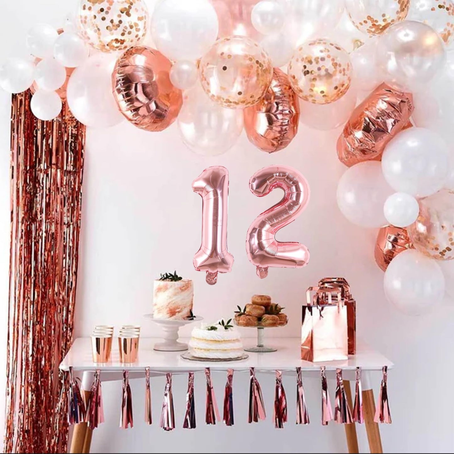 TONIFUL 16 Inch Rose Gold Number Balloons 0-9 Mylar Foil for Birthday, Engagement, Graduation, Baby Shower Decorations - 10 Pcs Set