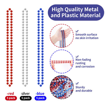 YAXINRUI 15 Pcs 4th of July Necklace Patriotic Beads Necklaces, 4th of july Accessories 33 Inch Independence Day Patriotic Beads