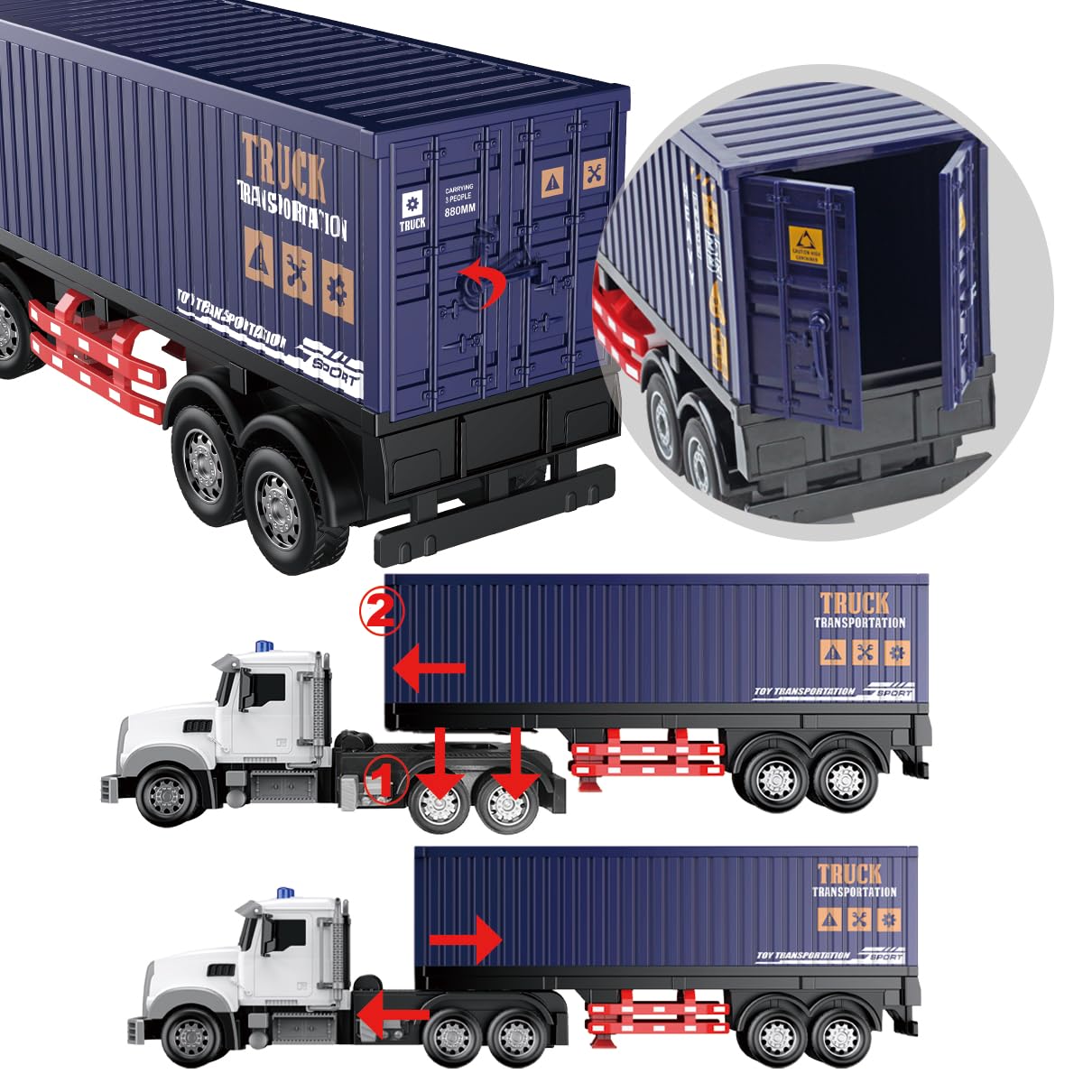 CALEST Remote Control Semi Truck with Trailer -24 Inch Semi Truck Toy for Kids,1:24 Container Truck with LED Lights & Music, Gre