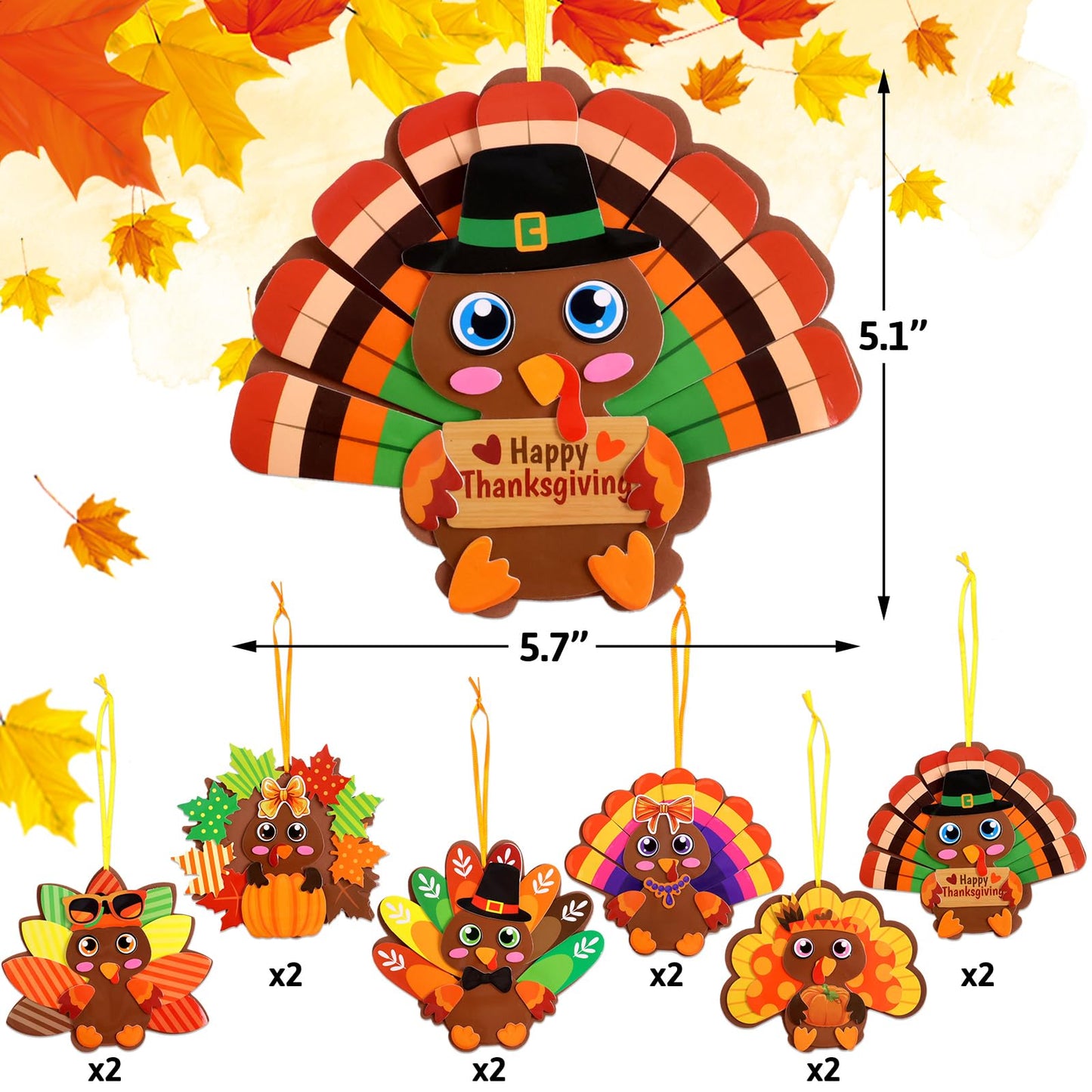 ceiba tree Turkey Foam Crafts Kit for Kids 12 Sets Thanksgiving Craft Kits Hanging Ornament with Foam Self Adhesive Stickers for