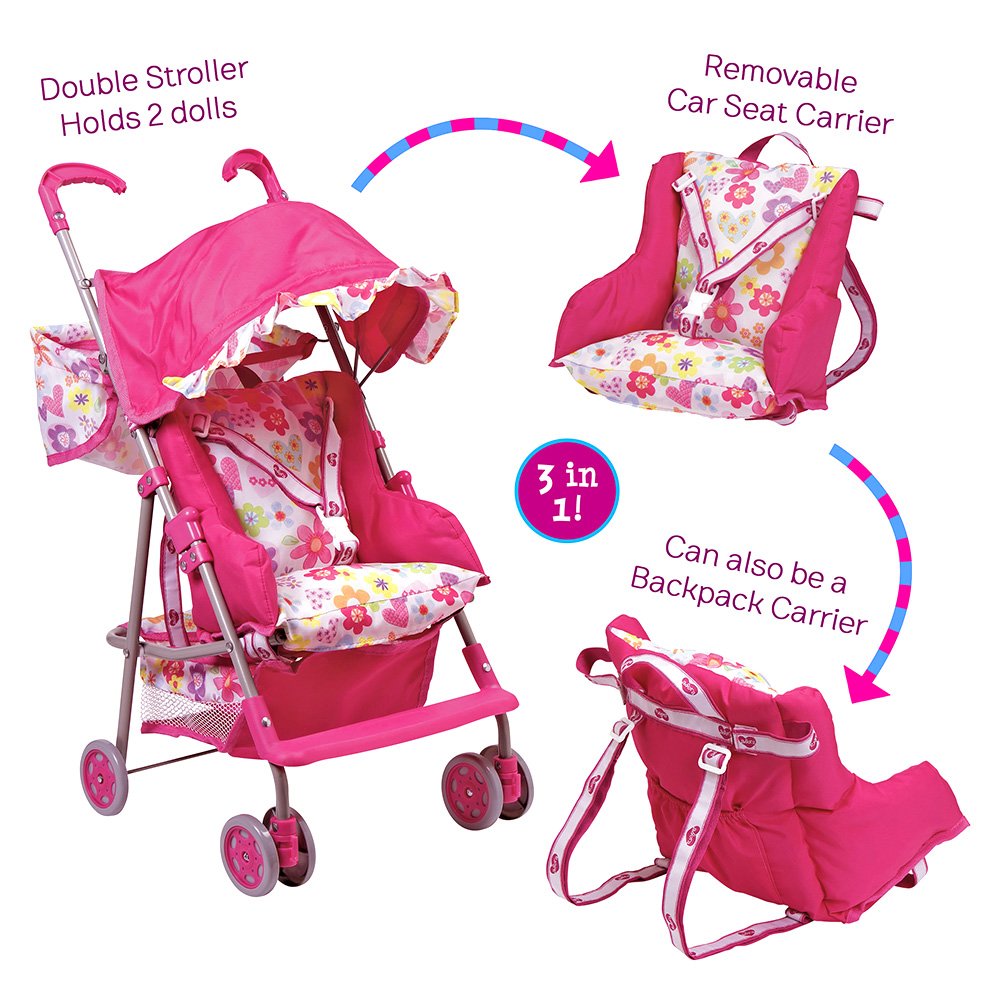 Adora 3-In-1 Baby Doll Stroller Premium Quality Doll Accessories Convertible To Baby Doll Car Seat Or Back Pack Carrier Birthday Gift For Ages 3+