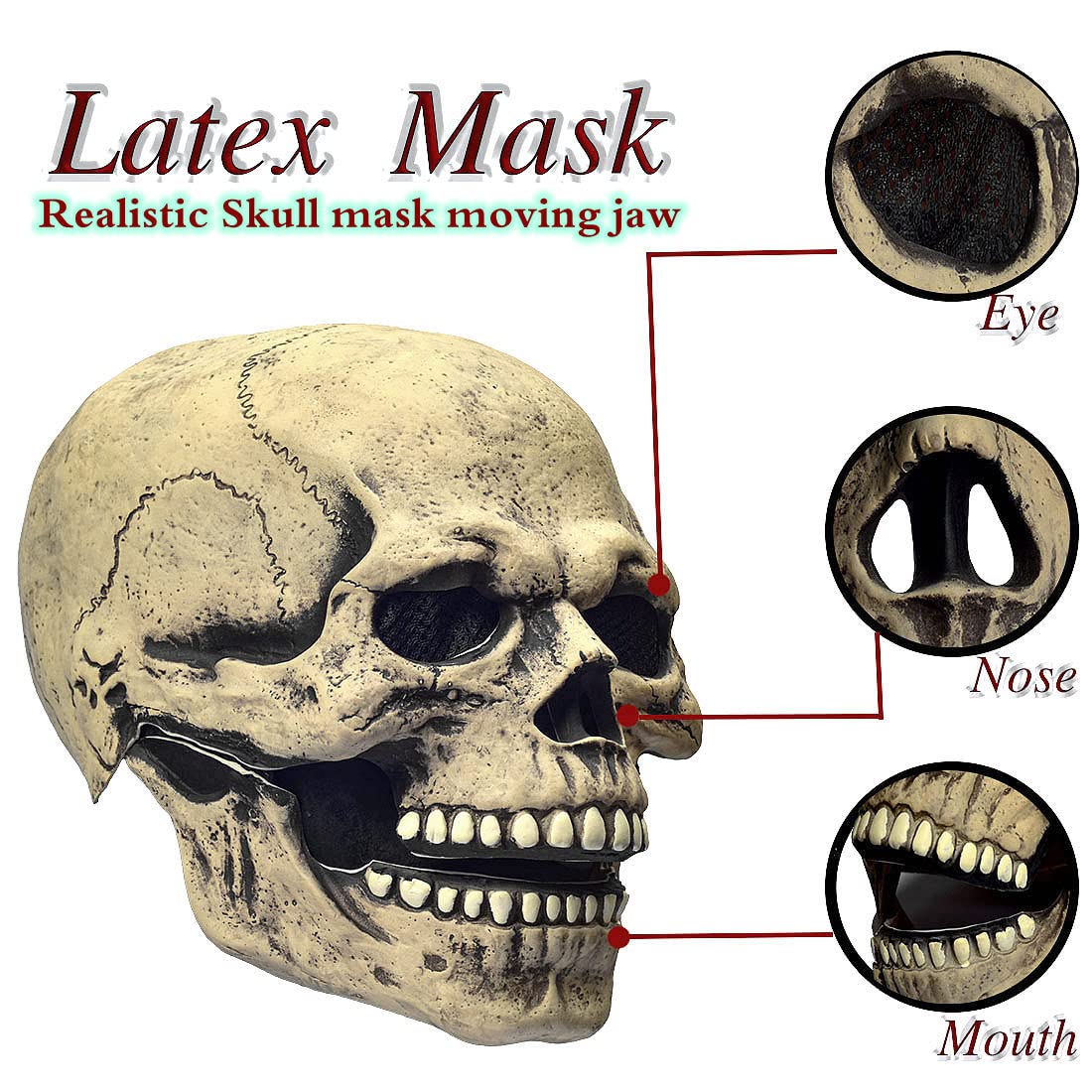 LEKA NEIL Skull Mask - Skull Mask with Movable Chin is suitable for youth or adults over 18 years old.