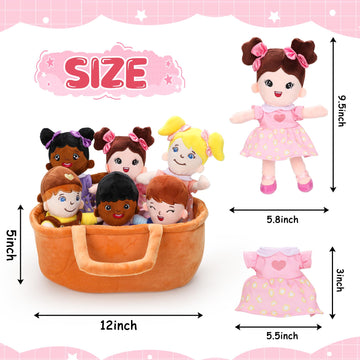 Qpewep Basket Of Baby Plush Dolls - 8' Plush Diversity Baby Dolls- 6 Piece Set Interchangeable Clothes Soft Stuffed Plush Figures For All Ages Xmas Gift