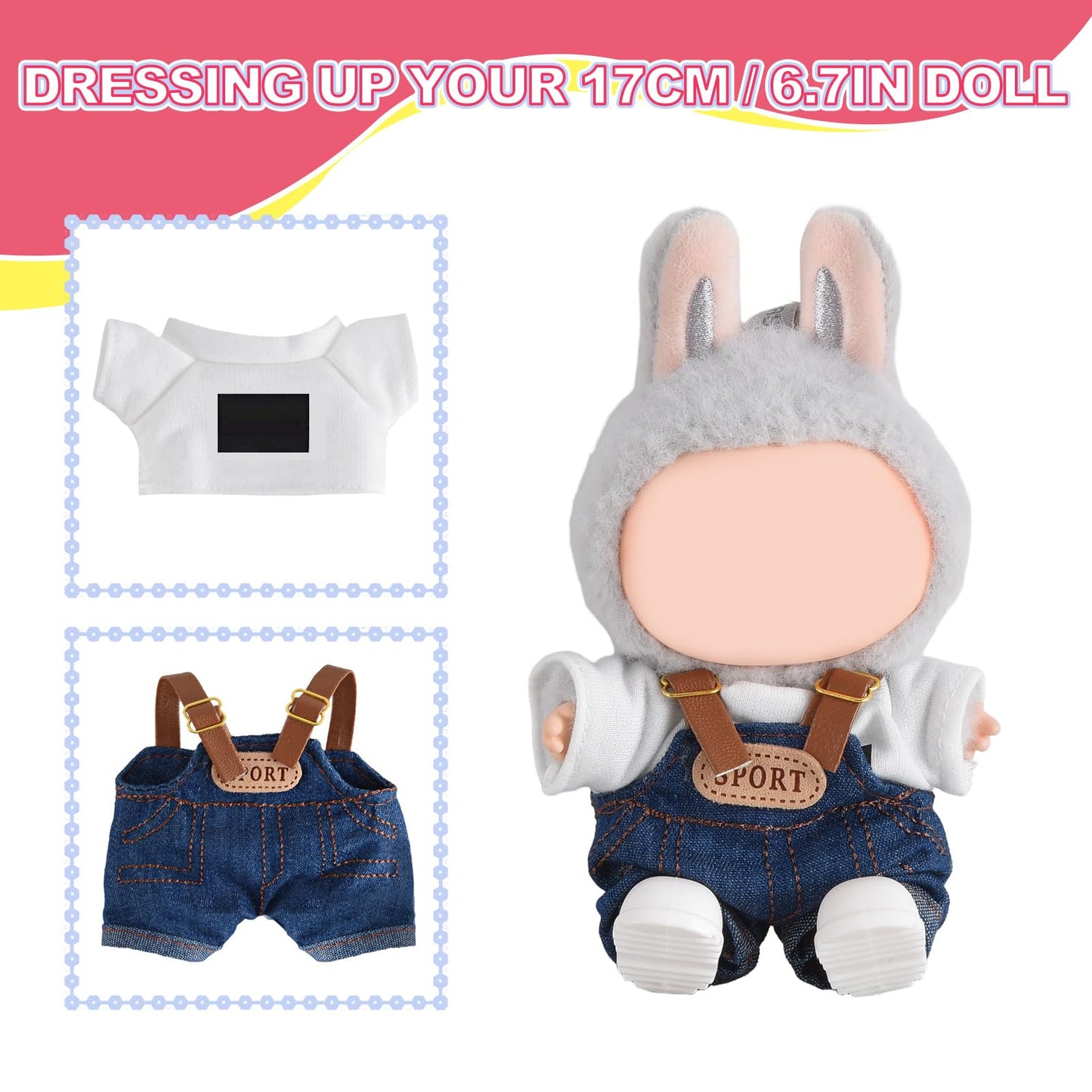 GDLSYLGHY 2025 Version Doll Clothes Set  Beautiful Outfits Suits Optimal for Your 5.9-6.7in Dolls Dressing Up  Doll Clothing Accessories with Random Color Rain Boots(Blue Denim Overalls Suit)