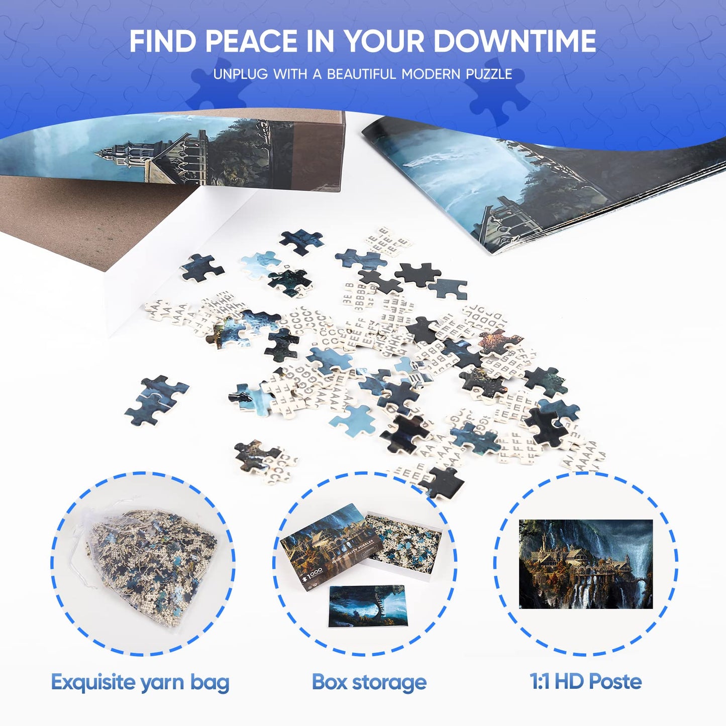 Puzzles for mature-themeds 1000 Pieces Lord of The Rings Puzzle Waterfall Town 1000 Piece Puzzle for mature-themeds Artwork Jigsaw Puzzle Family Game Puzzle