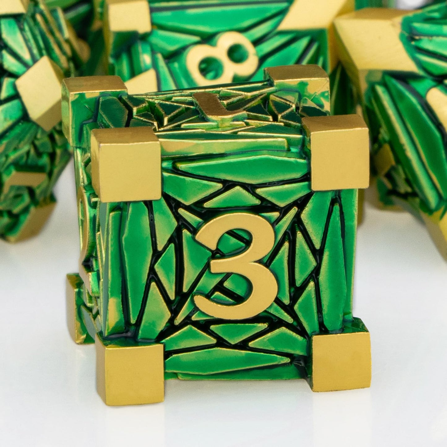 ORIFANTOU Metal DND Dice Set Dungeons and Dragons Dice with Box, Green Golden Debris D&D Dice RPG D and D Dice Role Playing Game