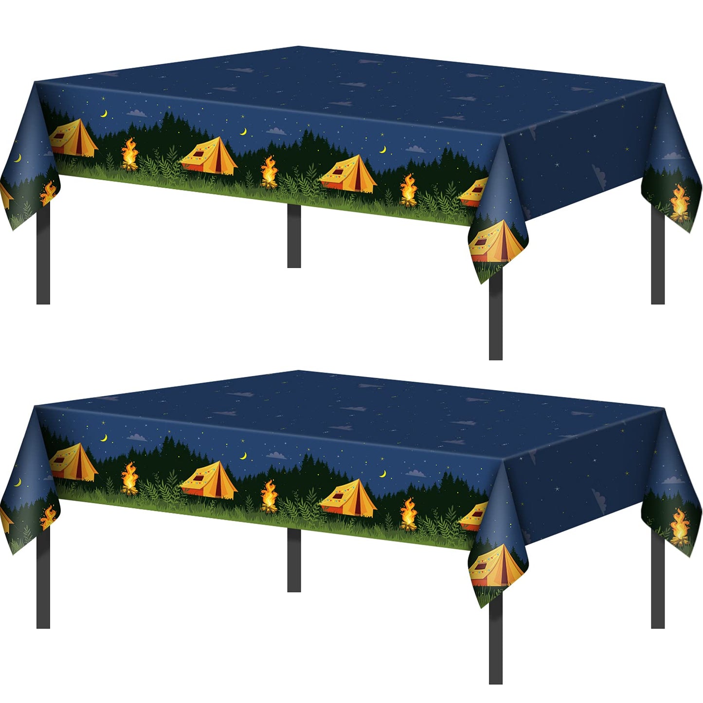 Breling 2 Pieces Camping Party Decorations Camping Tablecloth Plastic Rectangular Campfire Table Cover for Picnic Hiking Adventu
