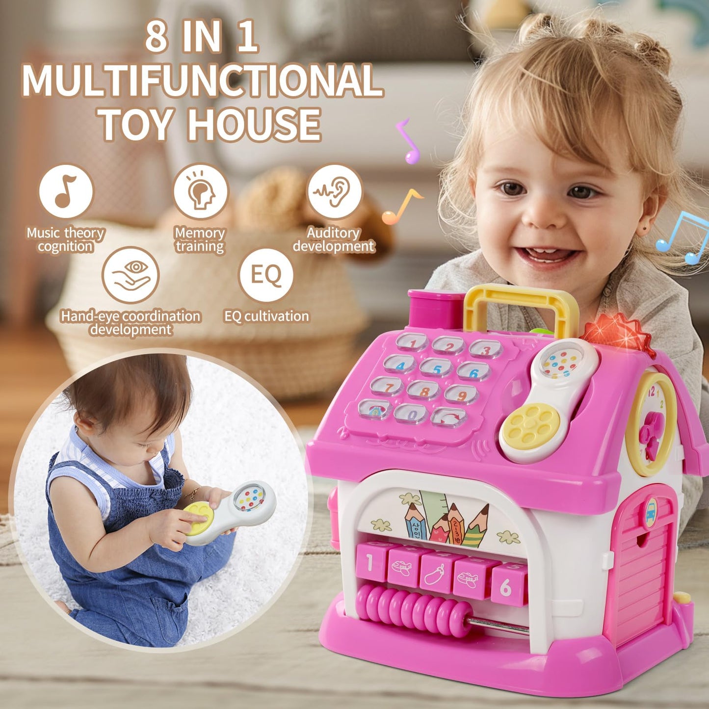Wdebay Multifunctional Learning Toy House&Activity Cube, Montessori Toys For 1 Year Old Girl Gift For First Birthday, One Year O