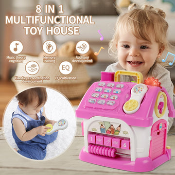Wdebay Multifunctional Learning Toy House&Activity Cube, Montessori Toys For 1 Year Old Girl Gift For First Birthday, One Year O
