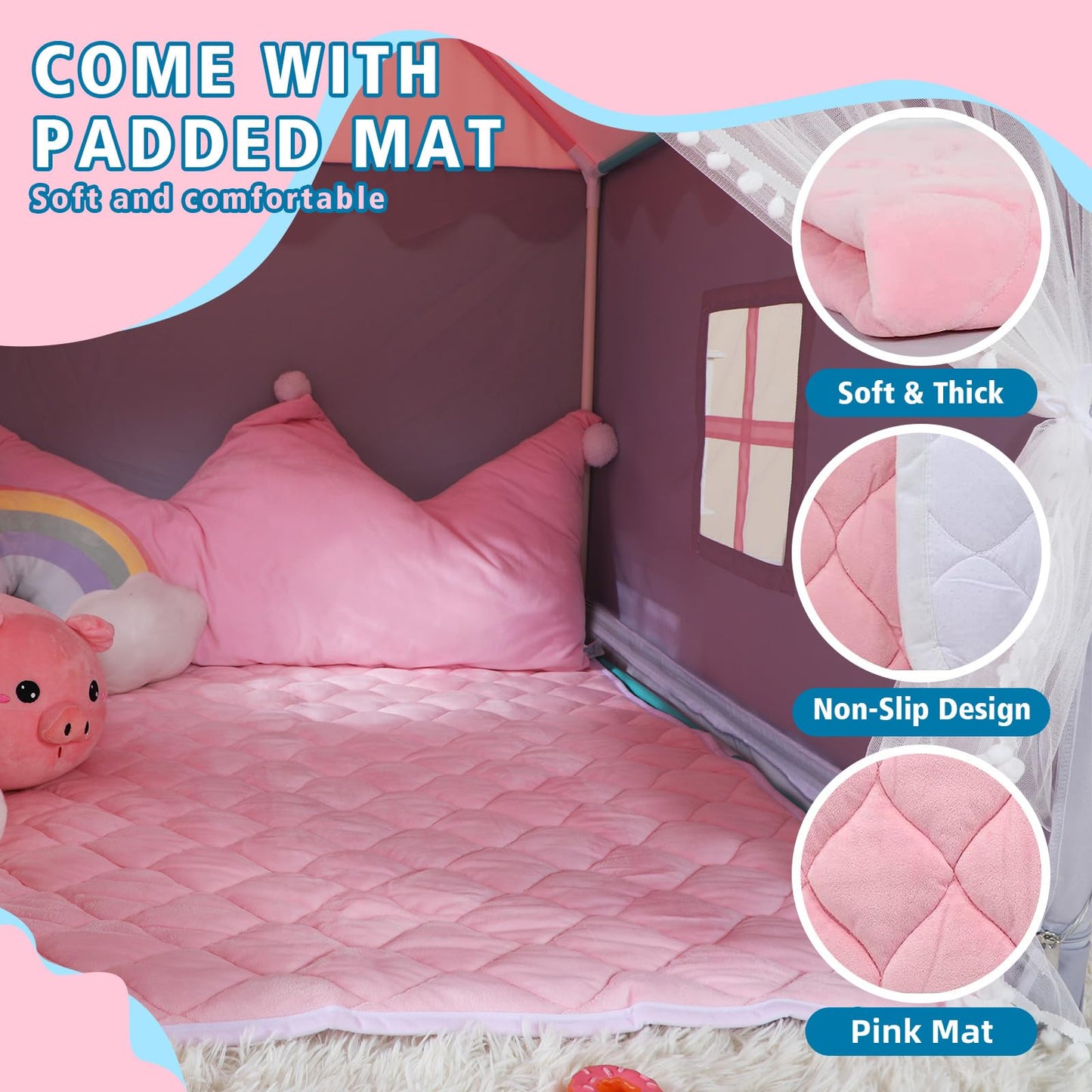 Wilwolfer Kid Tent With Mat, Star Lights - Kids Play Tents For Toddlers Kids Tents Indoor Playhouse - Princess Tent For Girls Toy House Gift (Gray With Mesh)