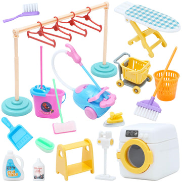 Sotogo 22 Pieces Doll Housework Cleaning Supplies Miniature Mini Dollhouse Accessories Dollhouse Furniture Decoration Accessorie