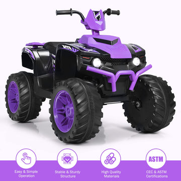 HONEY JOY 12V Ride On ATV, 4-Wheeler Battery Powered Toddler Quad, 2 Speeds, LED Headlights, Slow Start, Horn, Music, Treaded Ti