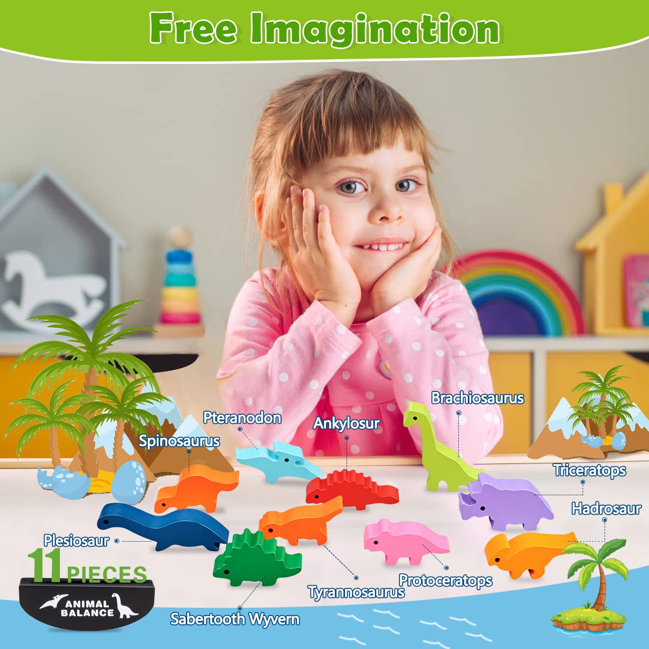 HahaGift Dinosaur Toys for Kids 3-5 Year Old Boys Gifts, Wooden Stacking Toddler Toys for 2 3 4 5 6 Year Old Boys Toys, Montesso