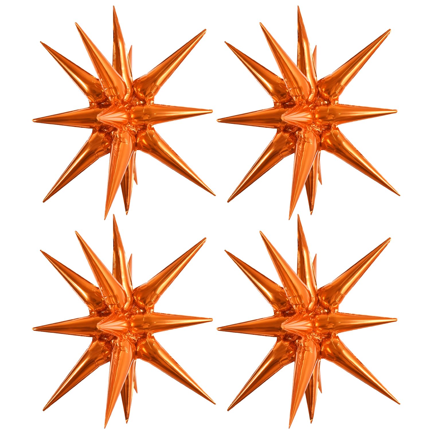 Toniful 4 Pcs 22Inch 4D Orange Explosion Star Mylar Balloons 14Point Star Balloons For Party Backdrop Christmas,New Year Birthda
