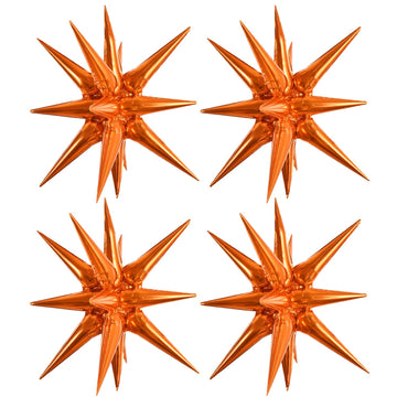 Toniful 4 Pcs 22Inch 4D Orange Explosion Star Mylar Balloons 14Point Star Balloons For Party Backdrop Christmas,New Year Birthda