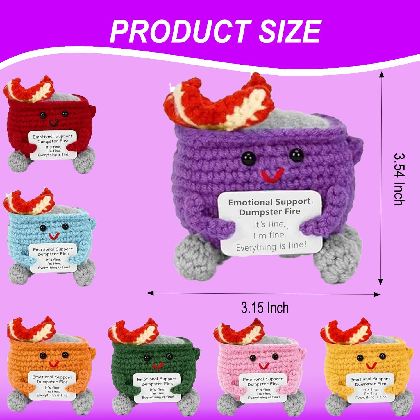 Emotional Support Dumpster Fire, Cute Funny Mini Handmade Doll With Encouragement Card, Handmade Crochet Dumpster Fire Doll Deco