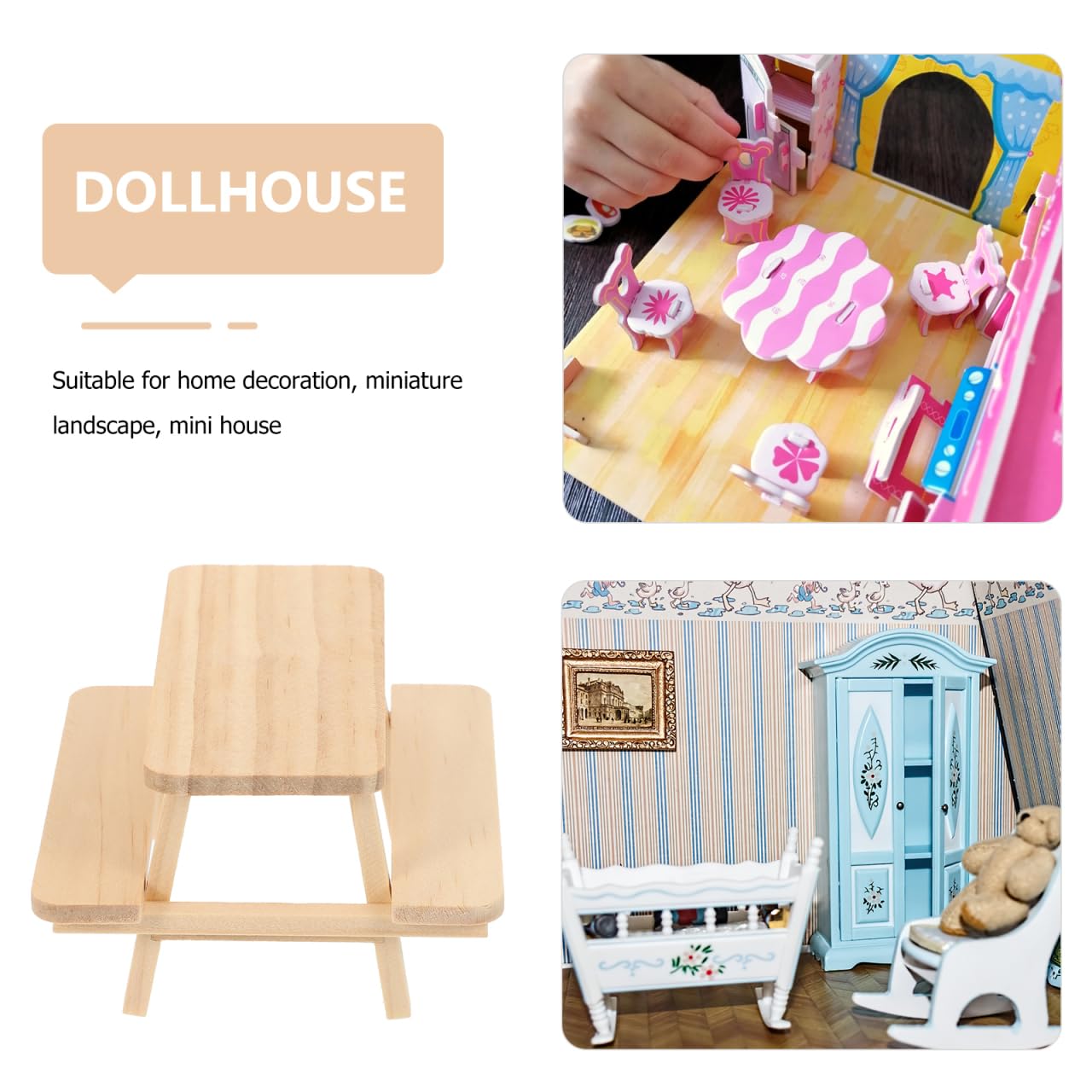 Toyandona Miniature Picnic Table Model Wooden Dollhouse Furniture For Decorations