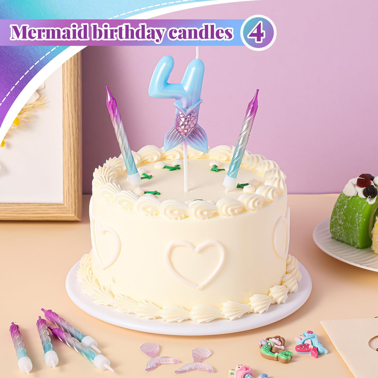MTLEE 13 Pcs Birthday Candles Set 1 Mermaid Birthday Candle with 12 Pcs Rainbow Spiral Candles Mermaid Cake Toppers Mermaid Birt