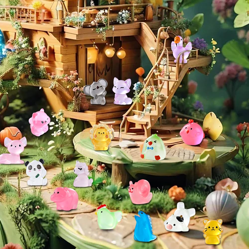 Diydec 60Pcs Luminous Mini Resin Animals 60 Styles Miniatures Glow In The Dark Tiny Little Figures To Hide Small Duck Figures Fo