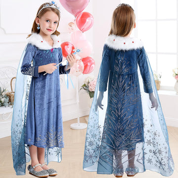Itvti Princess Elsa Winter Costume For Girls Halloween Carnival Fancy Dress For Cosplay, Blue, 7-8 Years(Tag 150)
