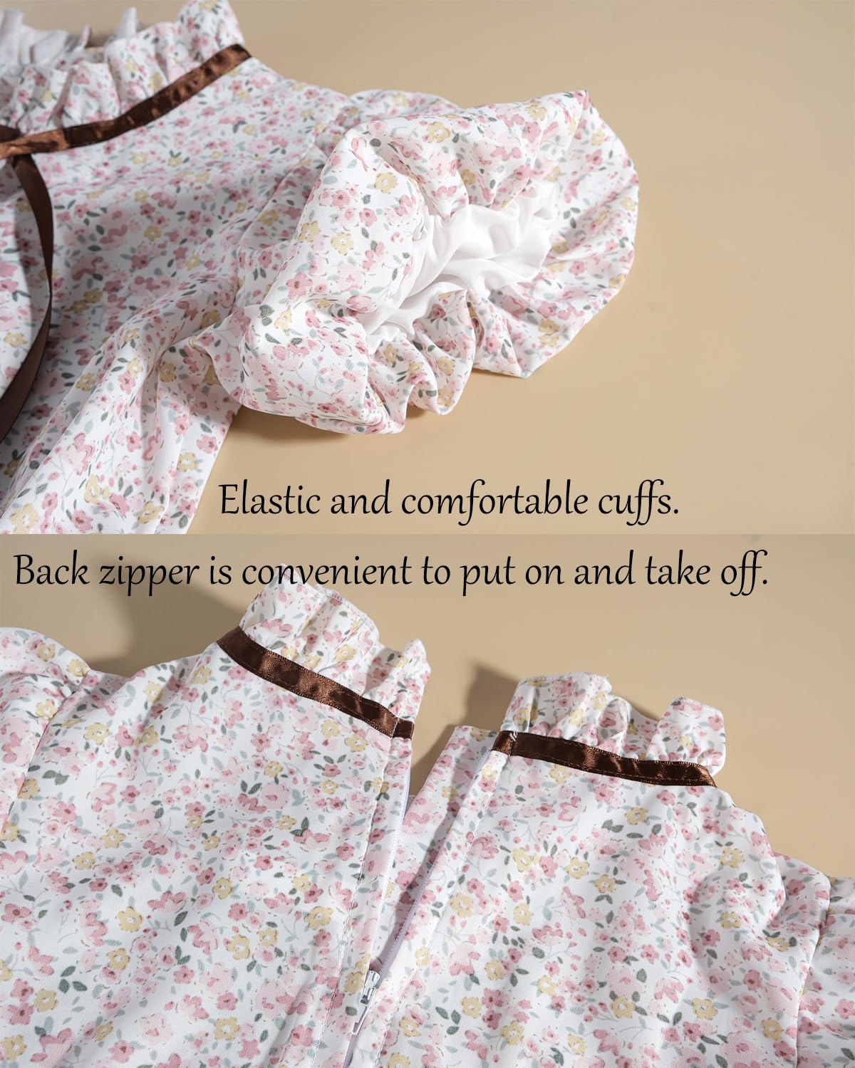 Ltakk Pioneer Dress Girls Colonial Costume Prairie Pilgrim Girl Dresses With Pinafore And Bonnet, Pink Floral, Large