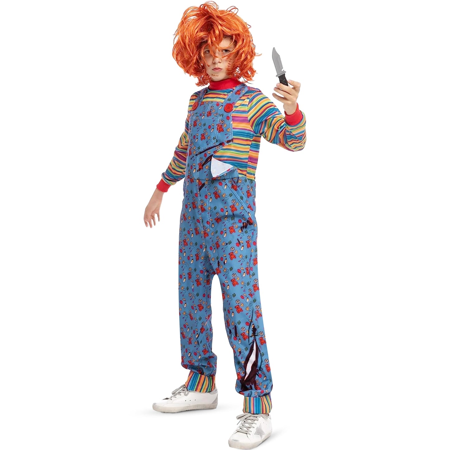Spooktacular Creations Halloween Killer Costume For Child, Kids Play Blue Costume Jumpsuit And Wig Outfit(Small(5-7 Yrs))