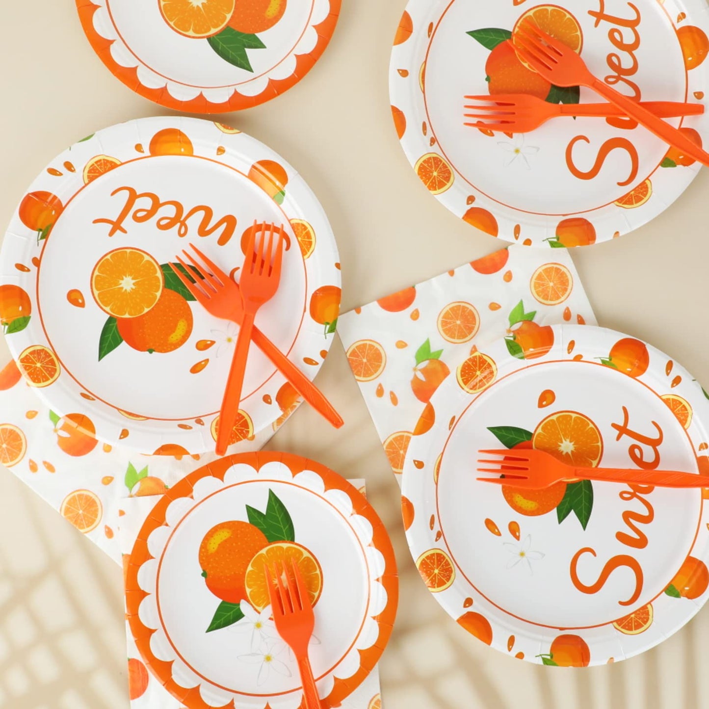 Gisgfim 96 Pcs Little Cutie Plates And Napkins Party Supplies Fruit Orange Tableware Set Summer Fruit Party Decorations Favors F