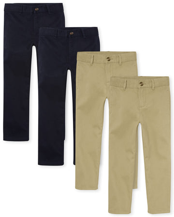 The Childrens Place Boys Stretch Chino Pants, Flaxnew Navy 4 Pack, 12(Husky)