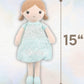 Linzy Personalized 15 Soft Plush Light Blue Emily Rag Doll with Embroidered Name - My First Rag Doll for Girls  Mueca de Trapo Personalizada  Customized Snuggle Toy for Kids