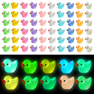 Kuanfine 60 Pcs Tiny Duck Figures Glow in The Dark Mini Resin Duck Luminous Miniature Ducks Bead for Garden Landscape Aquarium D