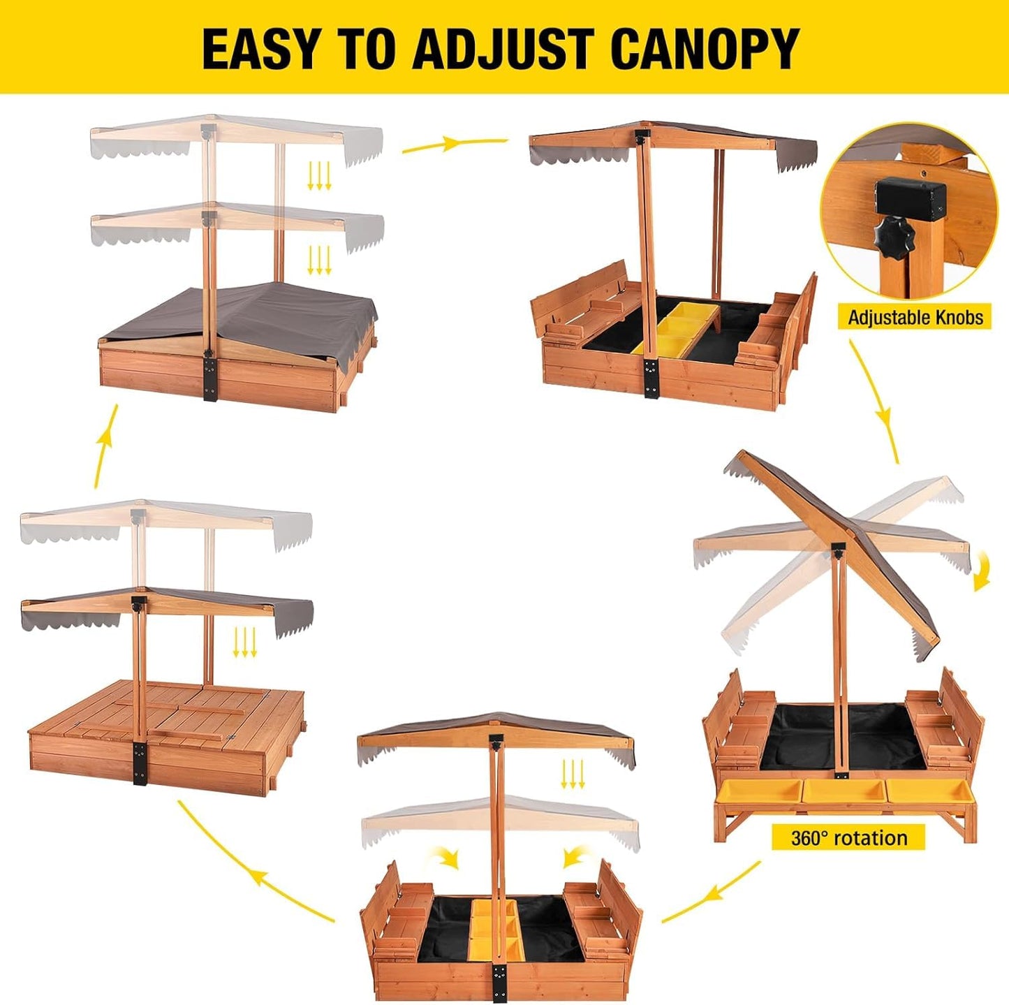Aivituvin Kids Sand Boxes With Lid, Kids Outdoor Play Large Sandbox With Covers Foldable Bench Seats And Toy Bin Storage, Upgrad