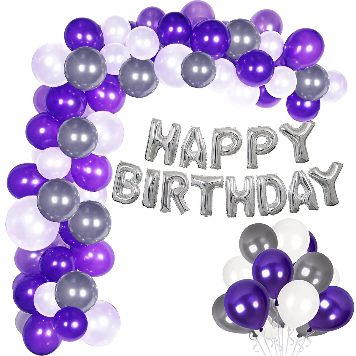 Party Propz Purple Themed Birthday Decoration Set  Pack Of 31 Pcs | Purple, Silver And White Birthday Rubber Balloons Combo | H