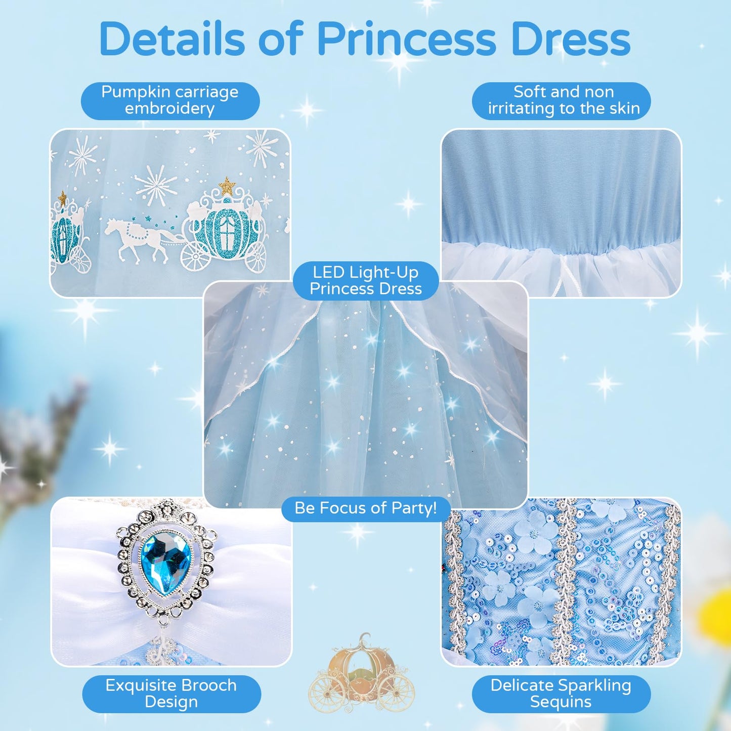 Cinderella Princess Dresses For Girls Halloween Carnival Costume For Little Girls Toddler Outfit Age 3-8 (3-4 Years)