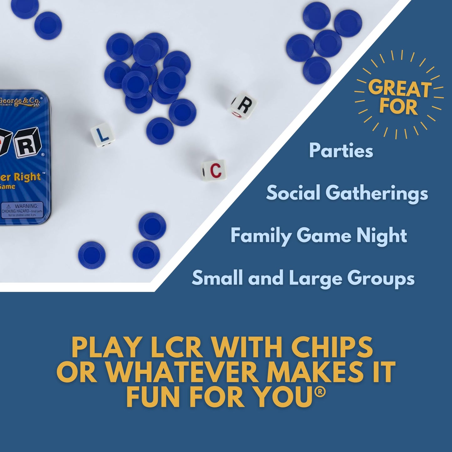 LCR Left Center Right Dice Game - Blue Tin