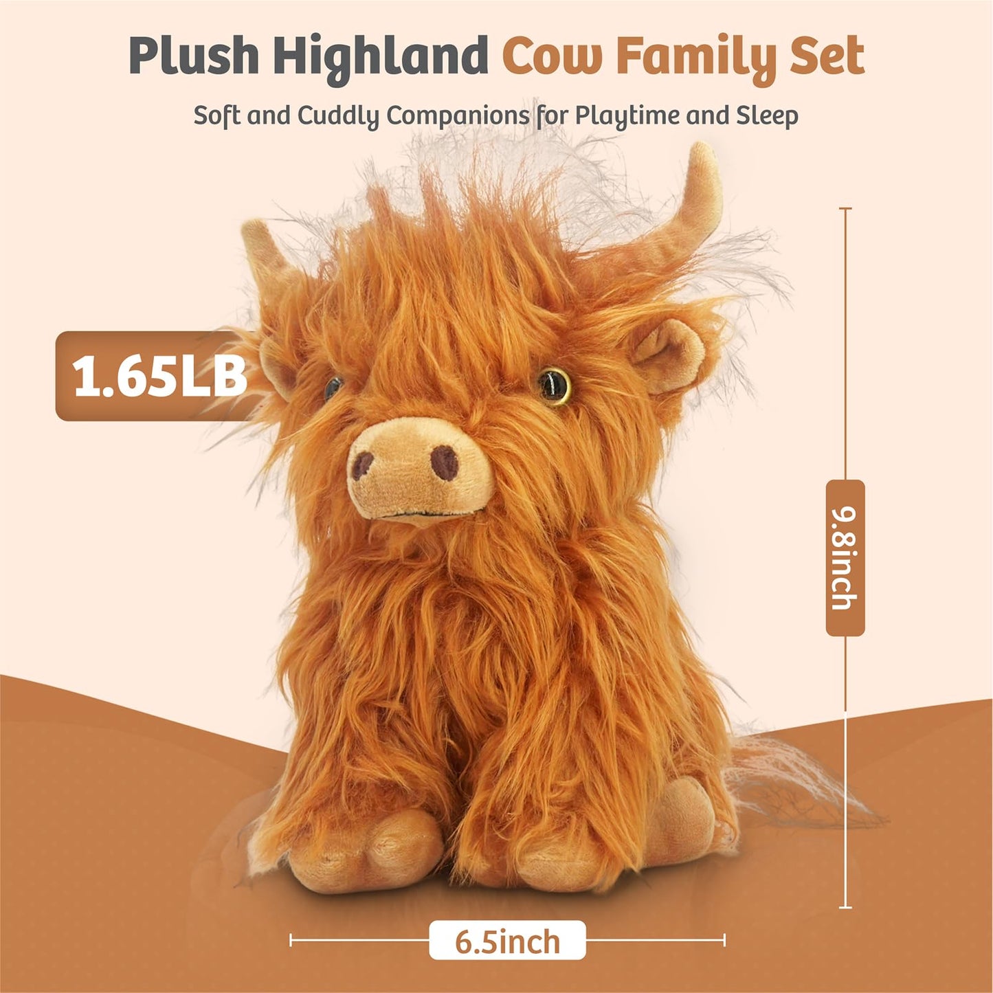 MARYSUN Highland Cow Stuffed Animal Toy - Brown Cotton Gift for Kids and Girls