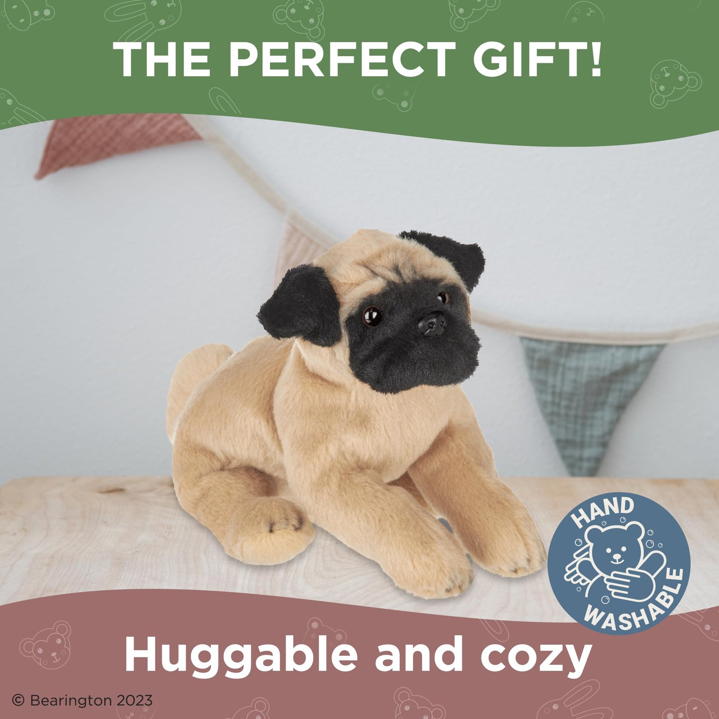 Bearington Pugsly Pug Plush Stuffed Animal Puppy Dog, 13 Inch