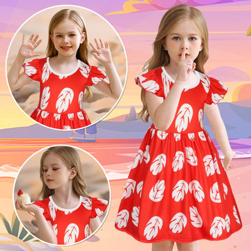 Benylion Lilo Dress For Girls Hawaiian Princess Costume Red Lilo Costume For Girls Leaf Dress For Kid Party Pretend Wear Christm