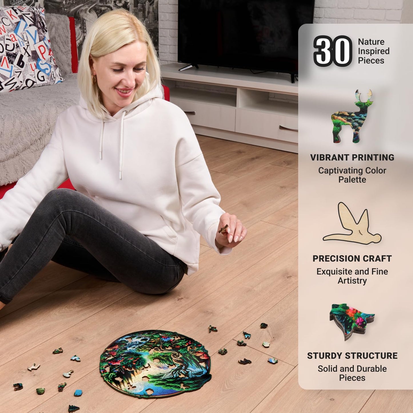Leogor Mosaic Wooden Jigsaw Puzzles For Adults With Whimsical Pieces – 200 Piece Colorful Landscape Puzzle With Unique Animal-Shaped Wood Pieces – Medium 11.5'' X 11.2''