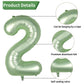 Biapian 40 Inch Sage Green Number 2 Balloons, Large 2Nd Birthday Balloons With 18'' Foil Cream Brown Heart Balloon For 2Nd Year