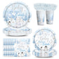 120pcs Winter Woodland Baby Shower Decorations Arctic Animals Plates Napkins Baby Its Cold Outside Cup Snowflake Penguin Arctic